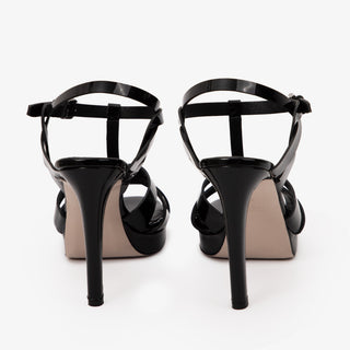 The Parisian Black Patent Leather T-Strap Platform Heel Women Sandal - Glamourous Grace