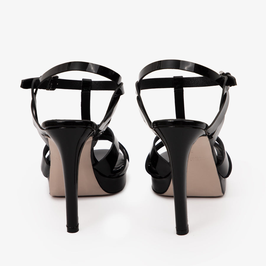 The Parisian Black Patent Leather T-Strap Platform Heel Women Sandal - Glamourous Grace