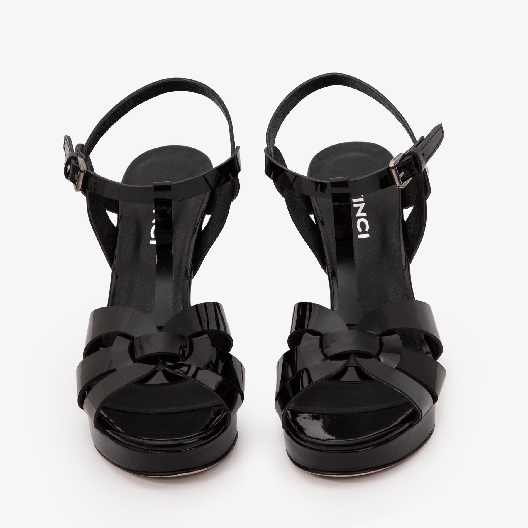 The Parisian Black Patent Leather T-Strap Platform Heel Women Sandal - Glamourous Grace