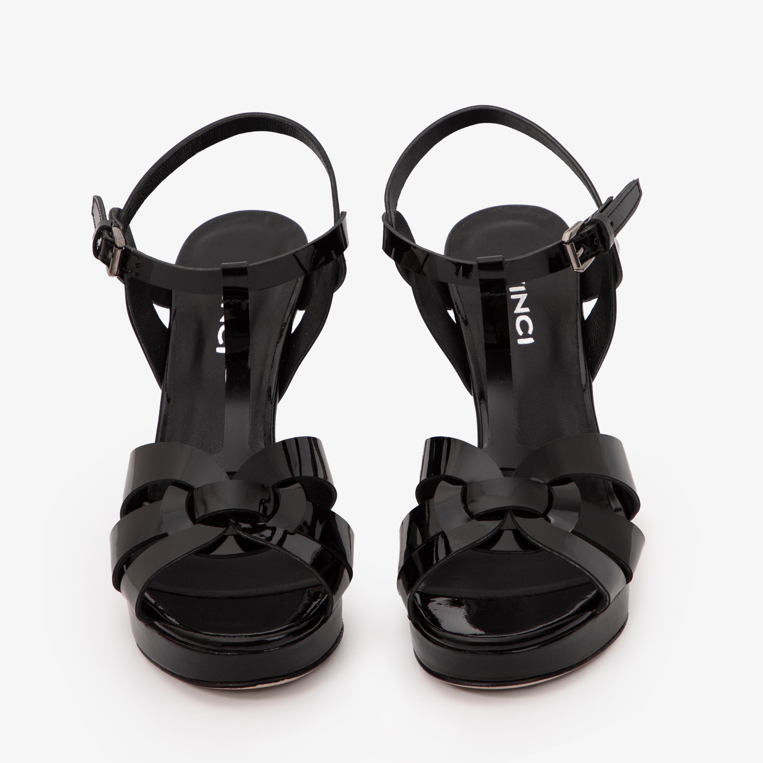 The Parisian Black Patent Leather T-Strap Platform Heel Women Sandal - Glamourous Grace