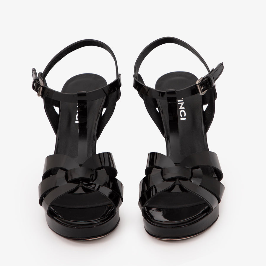 The Parisian Black Patent Leather T-Strap Platform Heel Women Sandal - Glamourous Grace