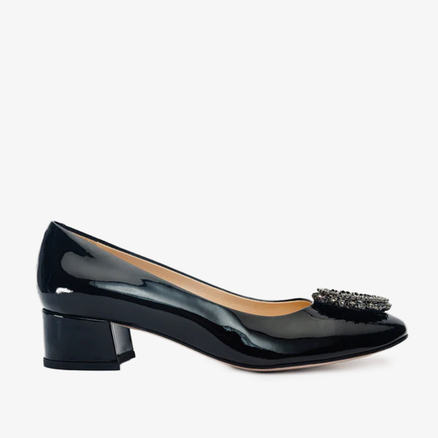 The Foggia Black Leather Block Heel Pump Women Shoe - Glamourous Grace