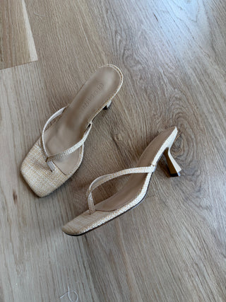 Xami Natural Raffia Heeled Thong Sandal
