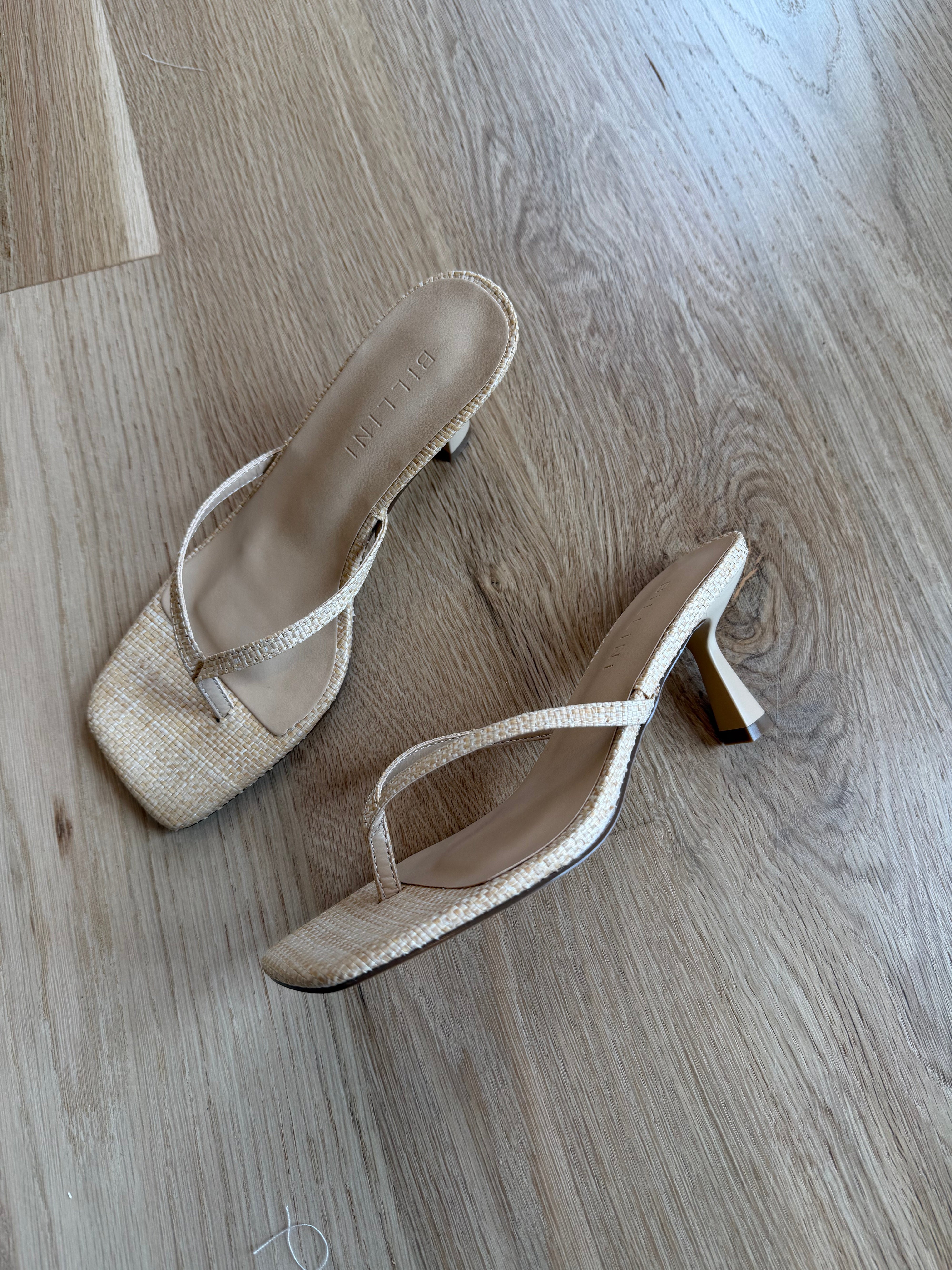 Xami Natural Raffia Heeled Thong Sandal
