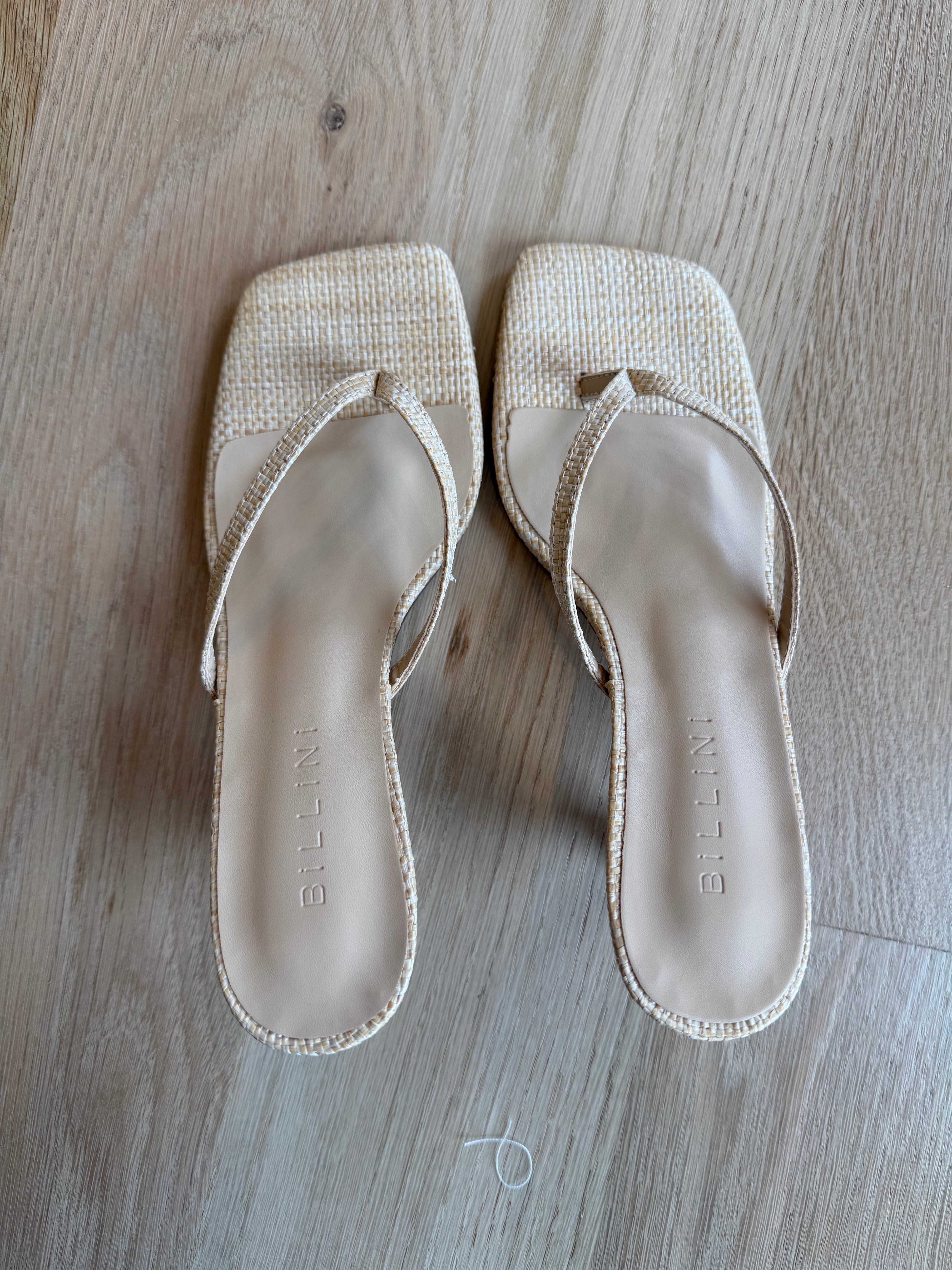Xami Natural Raffia Heeled Thong Sandal