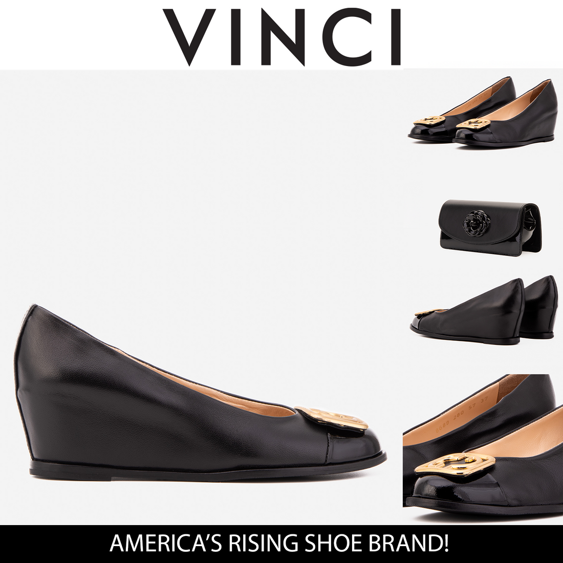 The Selene Black Leather Wedge Heel Women Shoe - Glamourous Grace