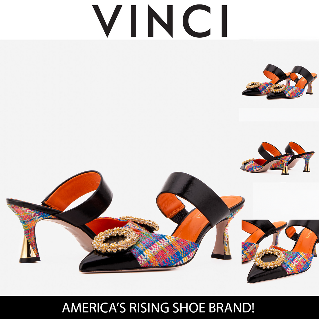 The Valencia Multicolor Leather Women Jewel Heel Mule Sandal - Glamourous Grace