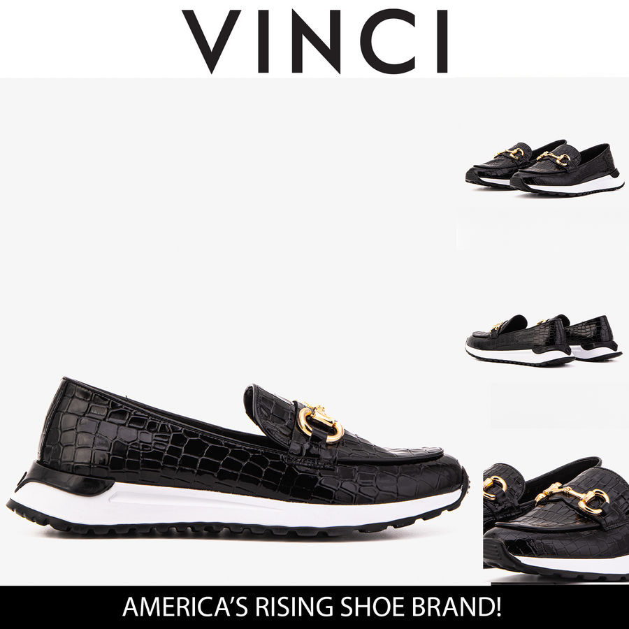 The Milan Black Croc-Embossed Patent Leather Women Sneaker - Glamourous Grace