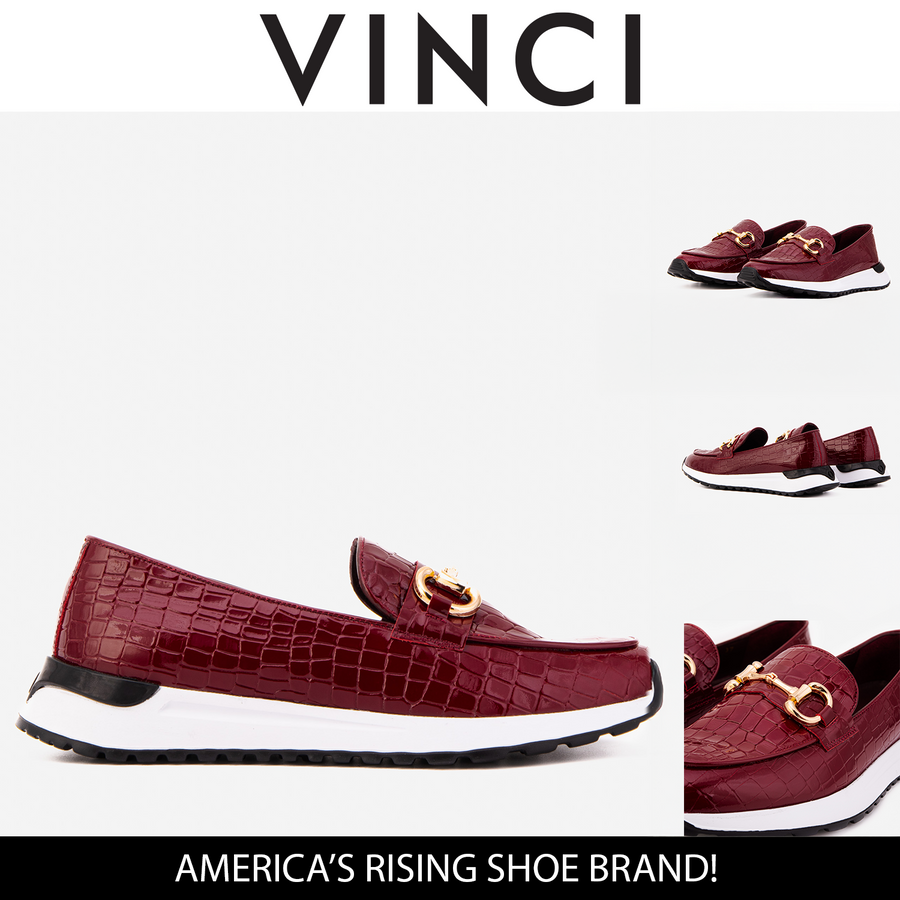 The Milan Burgundy Croc-Embossed Patent Leather Women Sneaker - Glamourous Grace