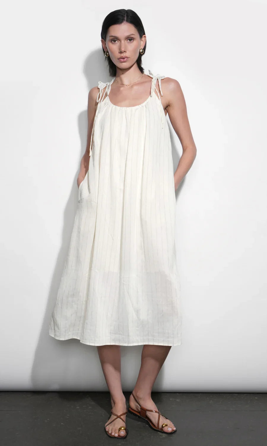 Pauline Ivory Striped Midi Dress - Glamourous Grace
