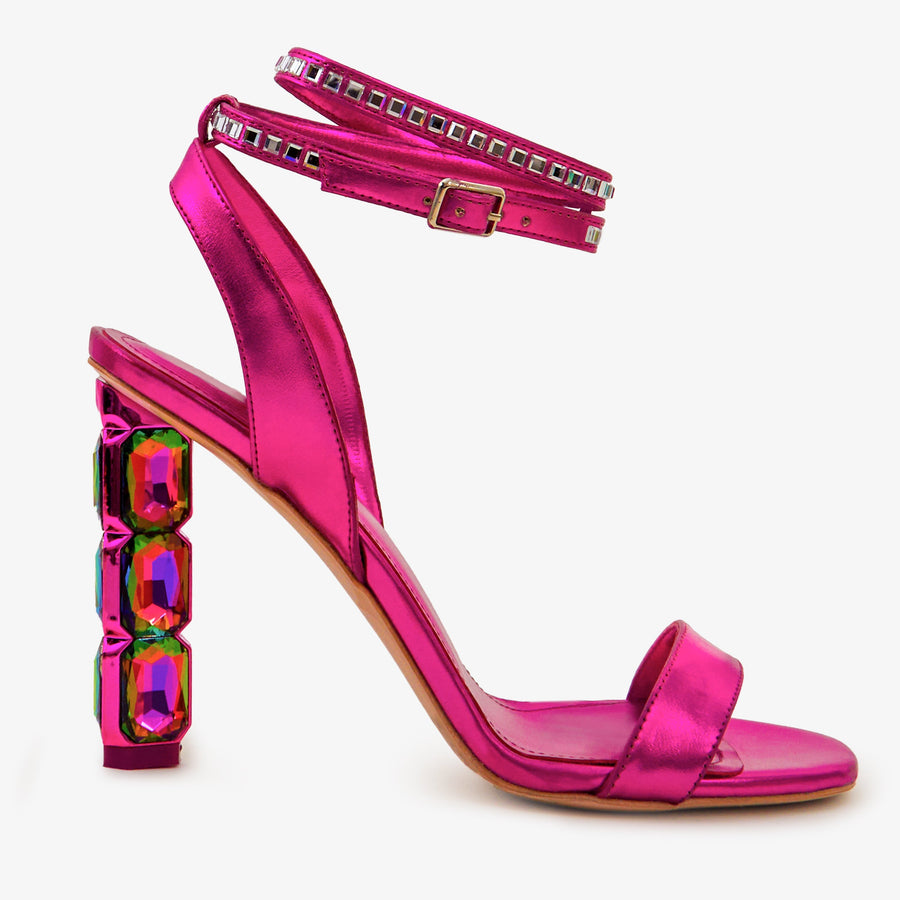 The Torola Fuchsia Stony Heel Leather Women Sandal Final Sale! - Glamourous Grace