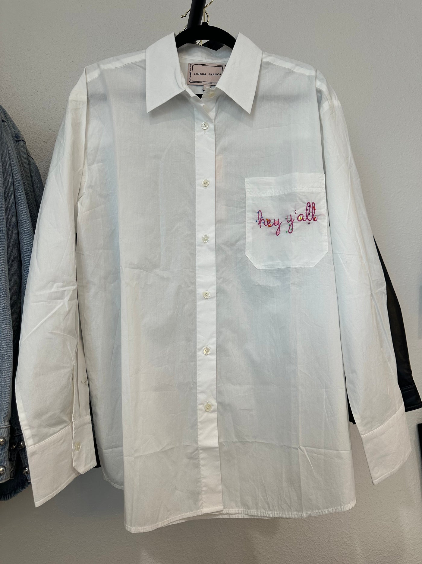 Lingua Franca Custom 'Hey Y'all" Oversized Cotton Shirt - Glamourous Grace