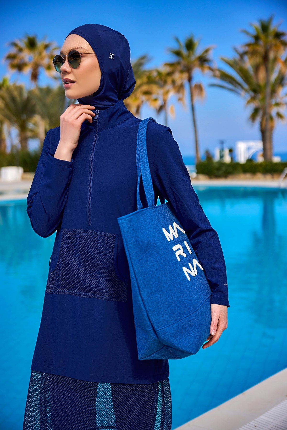 Blue Beach Bag with Zipper CA2501-4 - Glamourous Grace