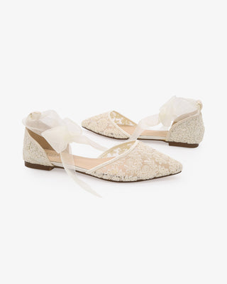 Crochet Lace Pointy Toe with Ankle Tie or Ballerina Lace Up