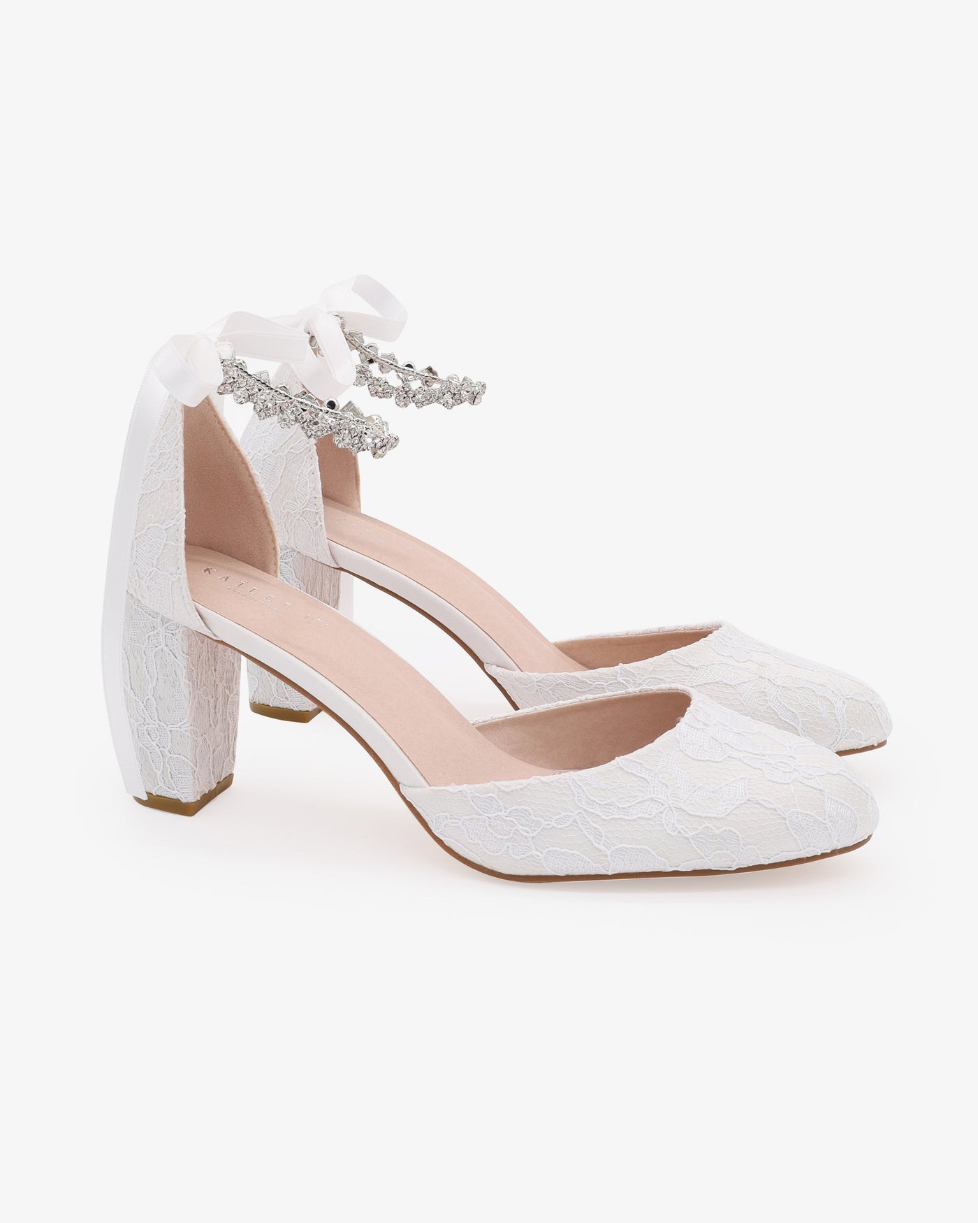 Lace Block Heel with Amaryllis Crystal Strap - Glamourous Grace