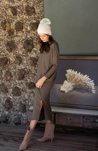 Dolman Sleeve Rib Maxi Dress- Olive