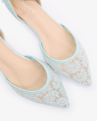 Wedding Crochet Lace Pointy Toe Flats with Amaryllis Crystal Strap