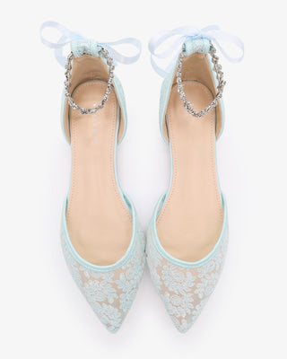 Wedding Crochet Lace Pointy Toe Flats with Amaryllis Crystal Strap