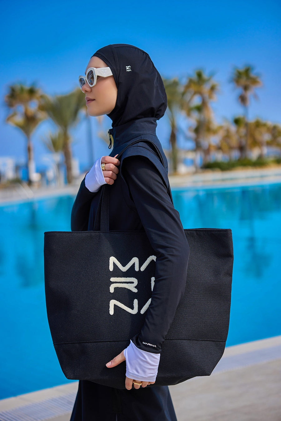 Large Black Beach Bag with Zipper CA2501-1 - Glamourous Grace
