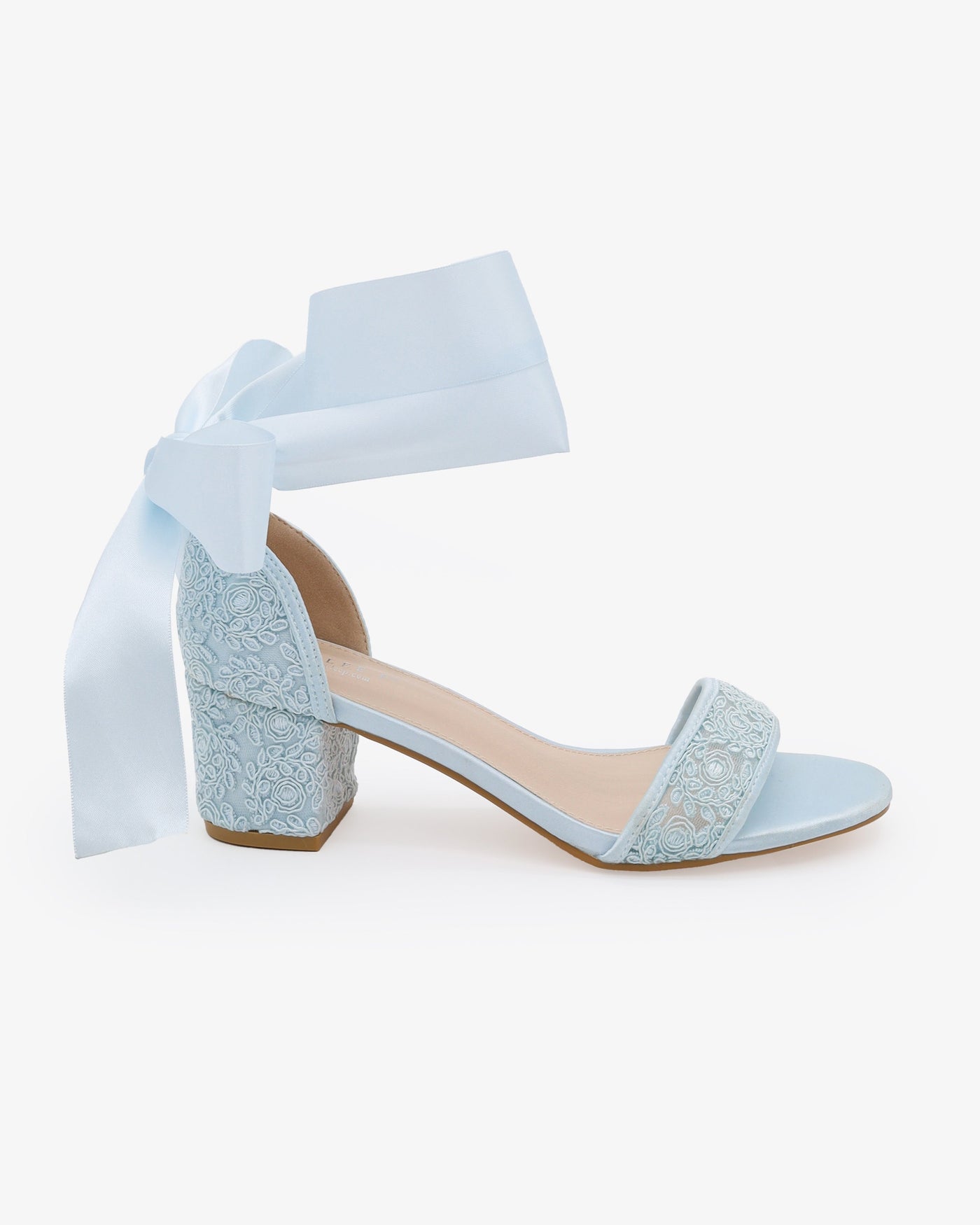 Crochet Lace Block Heel Wedding Sandals with Wrapped Ankle Tie - Glamourous Grace