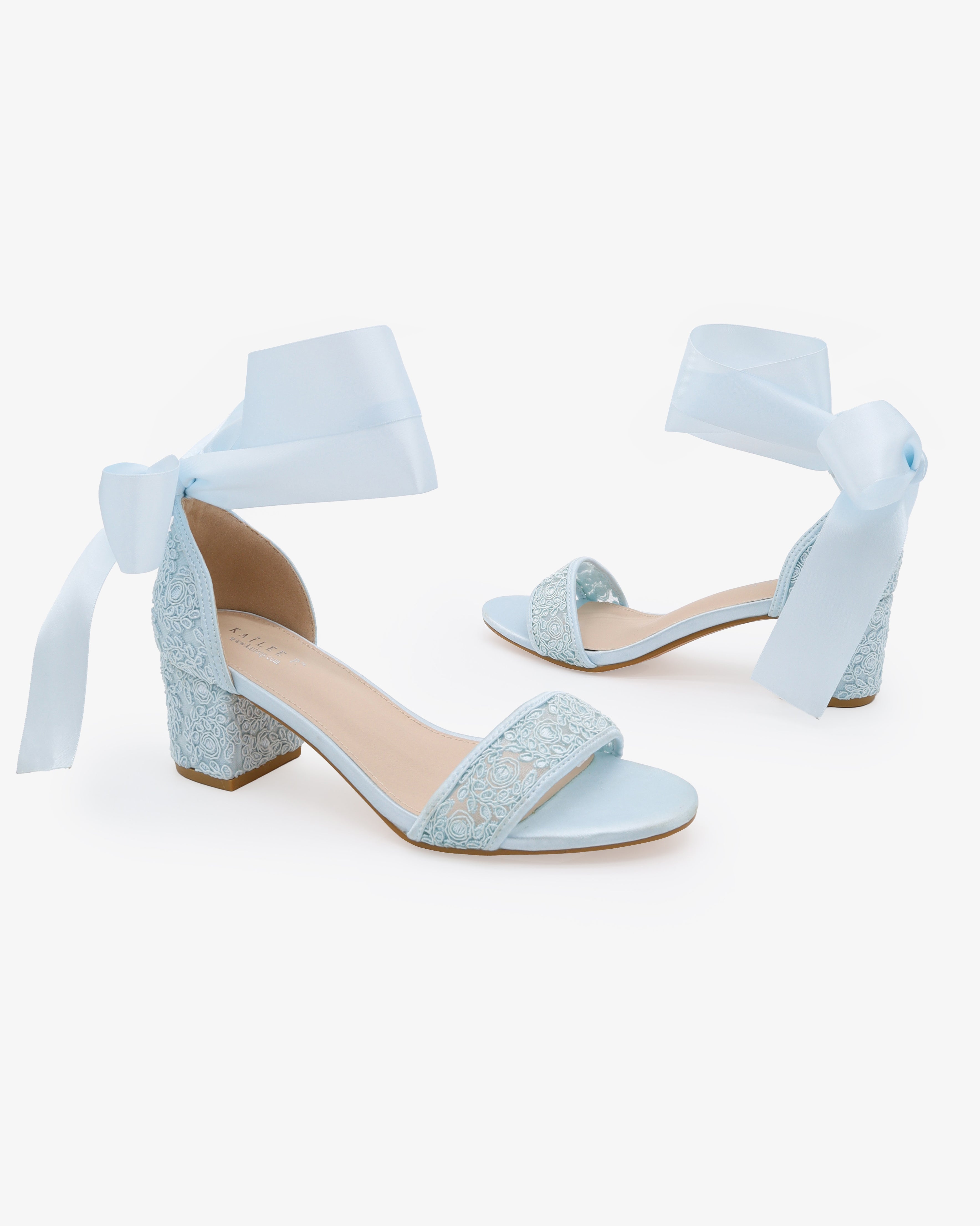 Crochet Lace Block Heel Wedding Sandals with Wrapped Ankle Tie