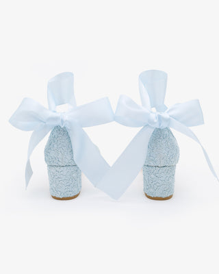 Crochet Lace Block Heel Wedding Sandals with Wrapped Ankle Tie