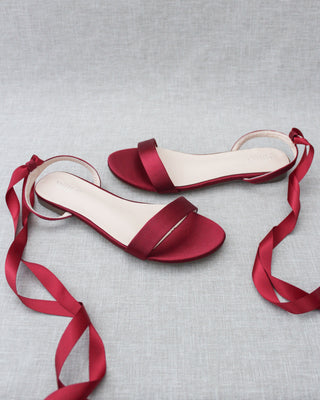 Satin Flat Sandal with Ballerina Lace Up