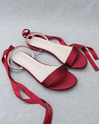 Satin Flat Sandal with Ballerina Lace Up
