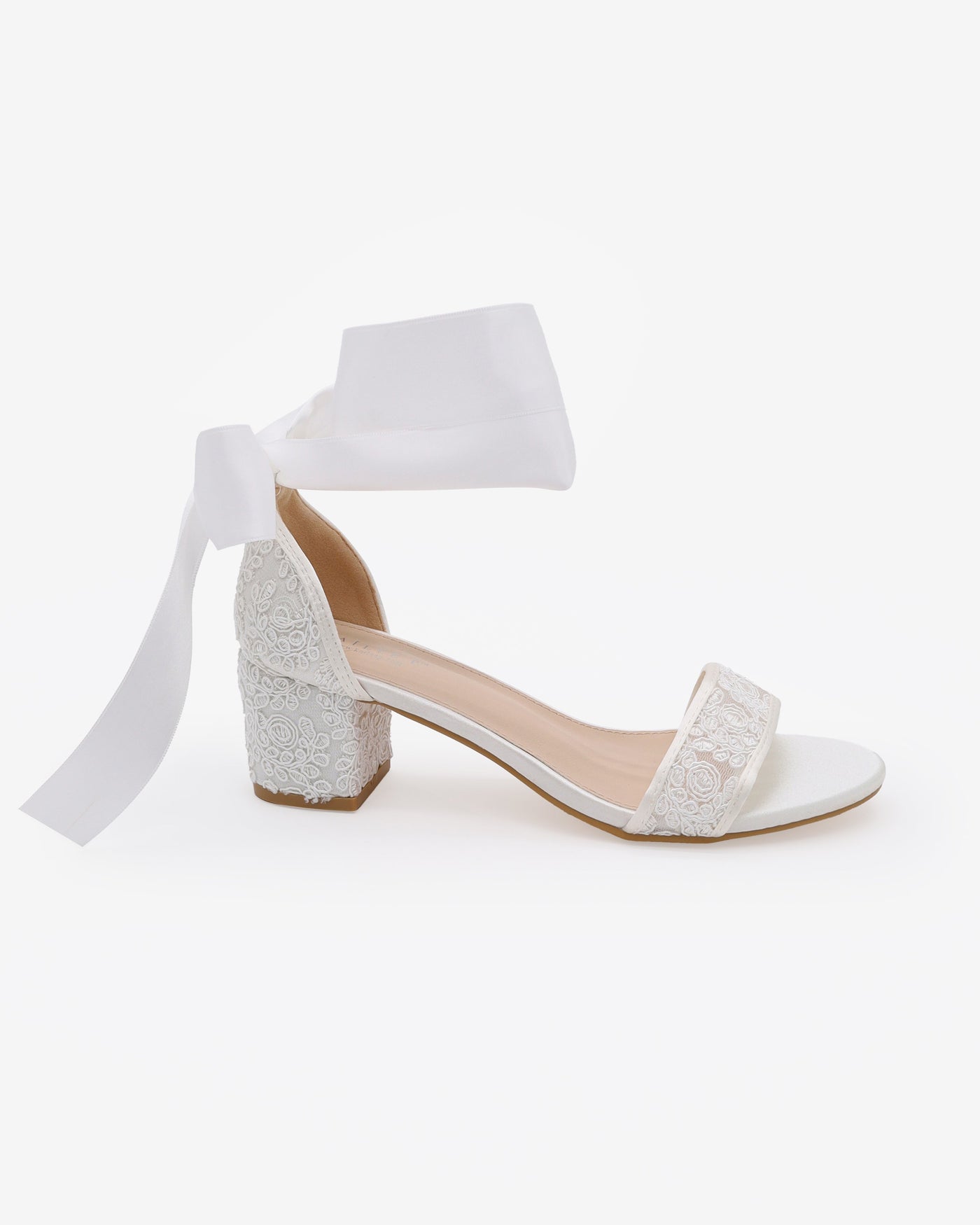 Crochet Lace Block Heel Wedding Sandals with Wrapped Ankle Tie - Glamourous Grace