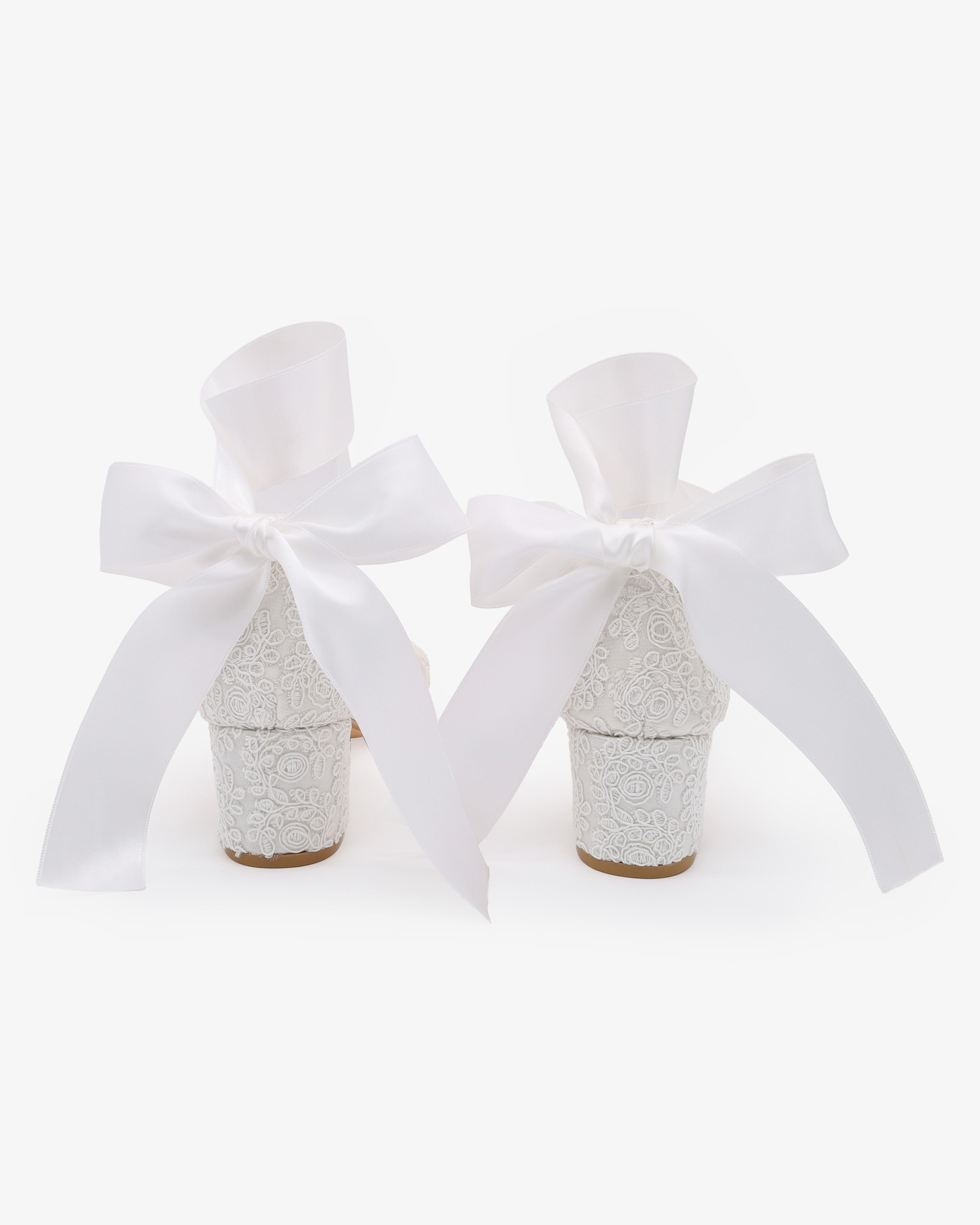 Crochet Lace Block Heel Wedding Sandals with Wrapped Ankle Tie
