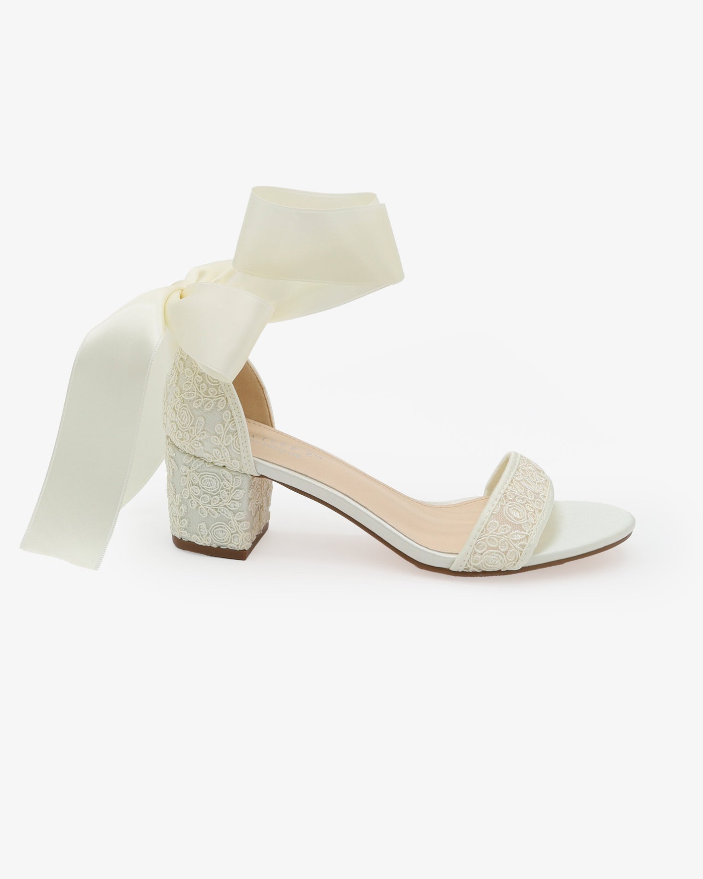 Crochet Lace Block Heel Wedding Sandals with Wrapped Ankle Tie - Glamourous Grace