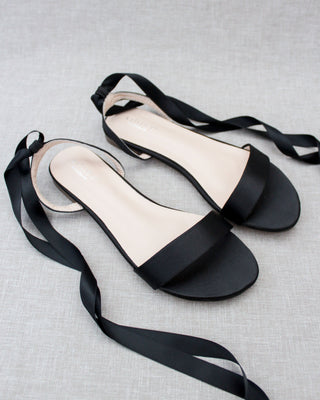 Satin Flat Sandal with Ballerina Lace Up