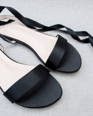Satin Flat Sandal with Ballerina Lace Up