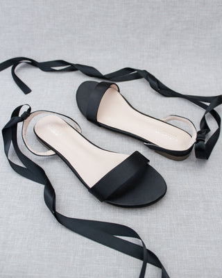 Satin Flat Sandal with Ballerina Lace Up