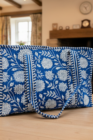 SC - Melody Blue and White Floral Tote Bag - Glamourous Grace