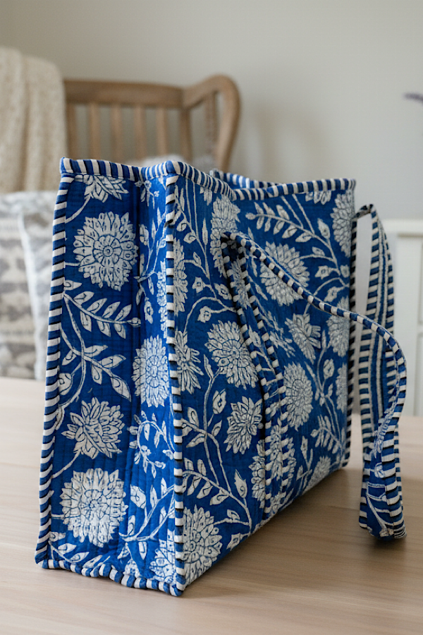 SC - Melody Blue and White Floral Tote Bag - Glamourous Grace