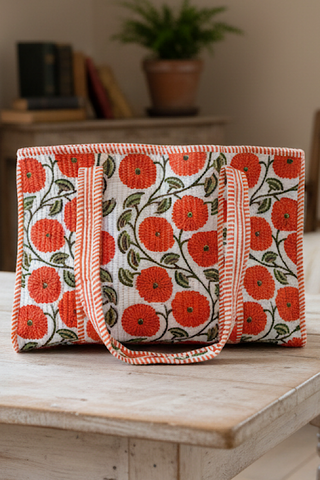 SC - ETA 8/24-9/7 Waylon Orange Floral Print Tote Bag - Glamourous Grace