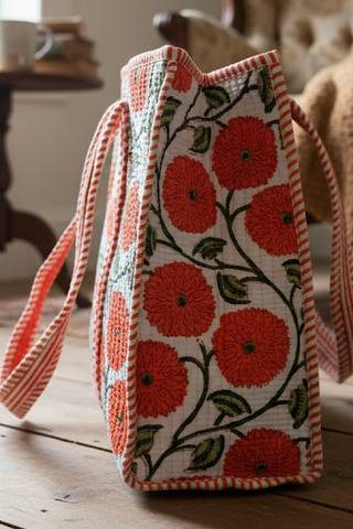 SC - ETA 8/24-9/7 Waylon Orange Floral Print Tote Bag - Glamourous Grace