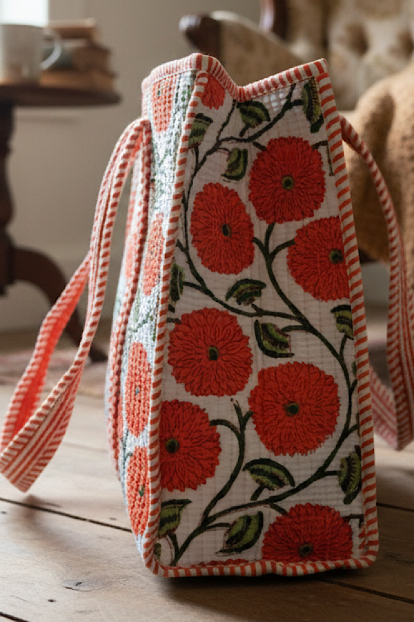 SC - ETA 8/24-9/7 Waylon Orange Floral Print Tote Bag - Glamourous Grace
