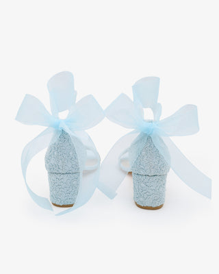 Crochet Lace Block Heel Wedding Sandals with Wrapped Ankle Tie