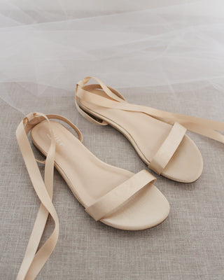 Satin Flat Sandal with Ballerina Lace Up