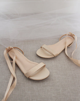 Satin Flat Sandal with Ballerina Lace Up