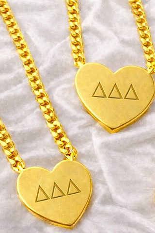 SC - Tri Delta Engraved Gold Heart Necklace - Glamourous Grace