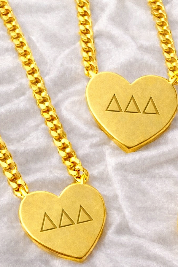 SC - Tri Delta Engraved Gold Heart Necklace - Glamourous Grace