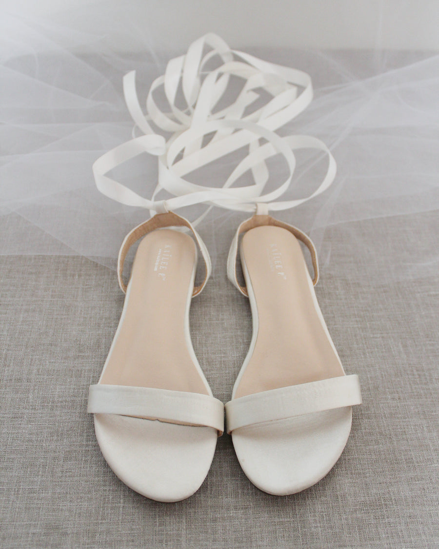 Satin Flat Sandal with Ballerina Lace Up - Glamourous Grace