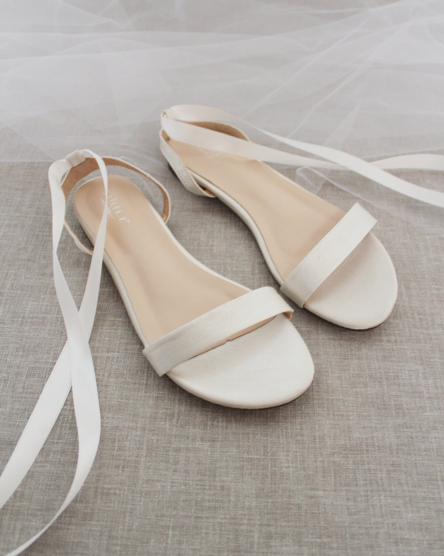 Satin Flat Sandal with Ballerina Lace Up - Glamourous Grace