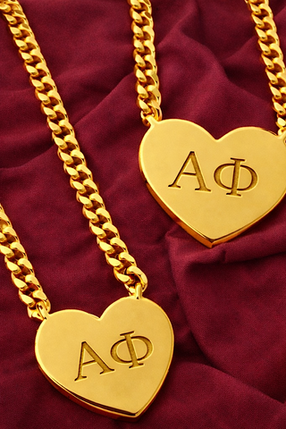 SC - Alpha Phi Engraved Gold Heart Necklace - Glamourous Grace