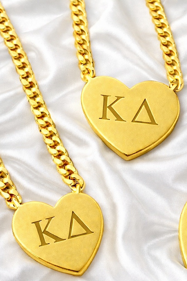 SC - Kappa Delta Engraved Gold Heart Necklace - Glamourous Grace