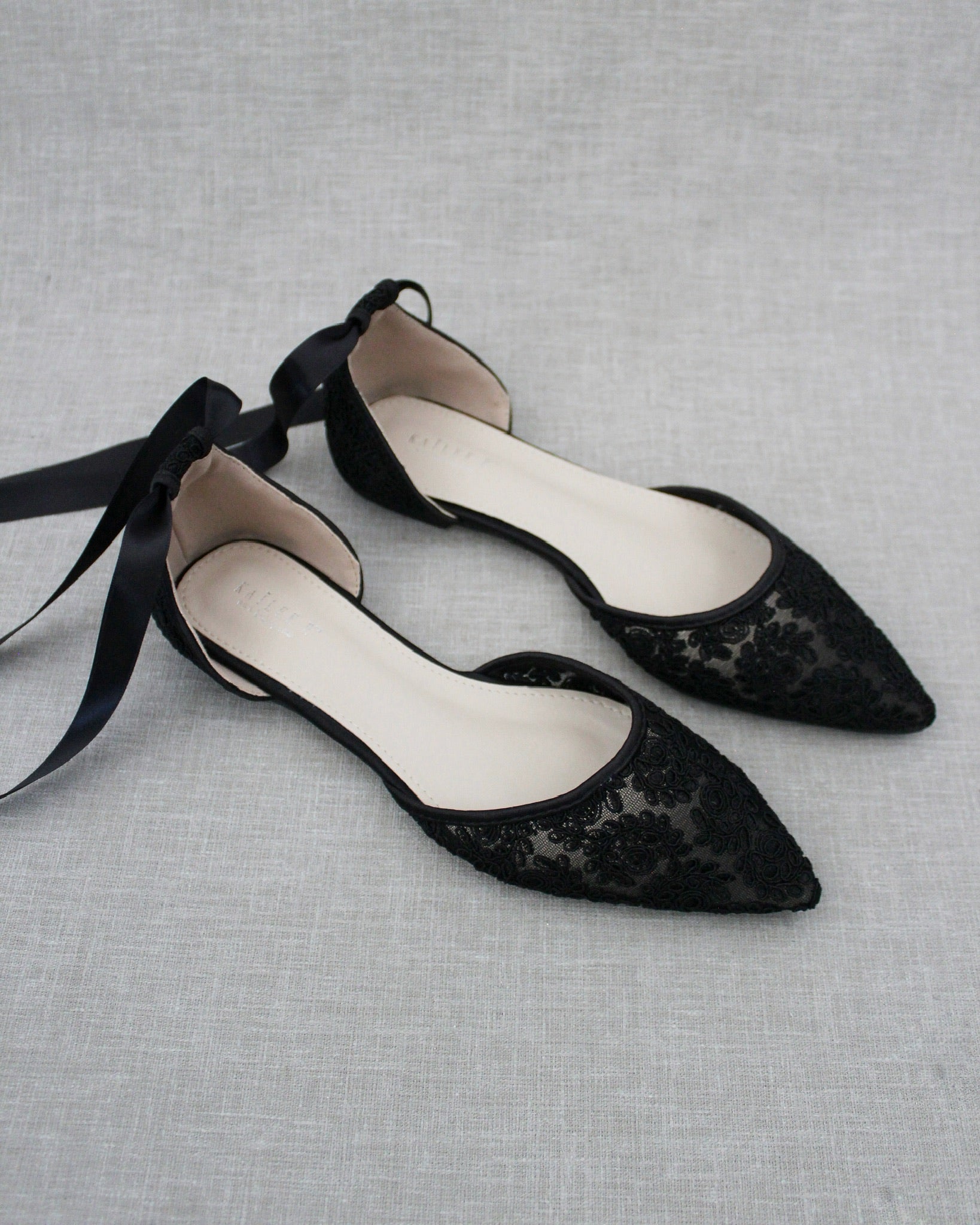 Evening Crochet Lace Pointy Toe with Ballerina Lace Up or Ankle Tie