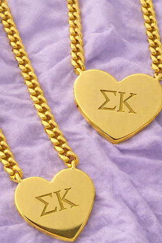 SC - Sigma Kappa Engraved Gold Heart Necklace - Glamourous Grace